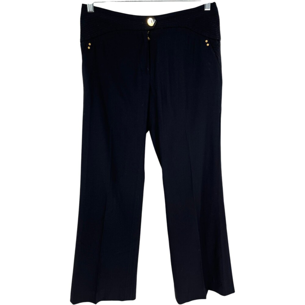 Leifsdottir Dress Pants Women Size 12 Navy Blue Quilted Textured Wide Leg Career